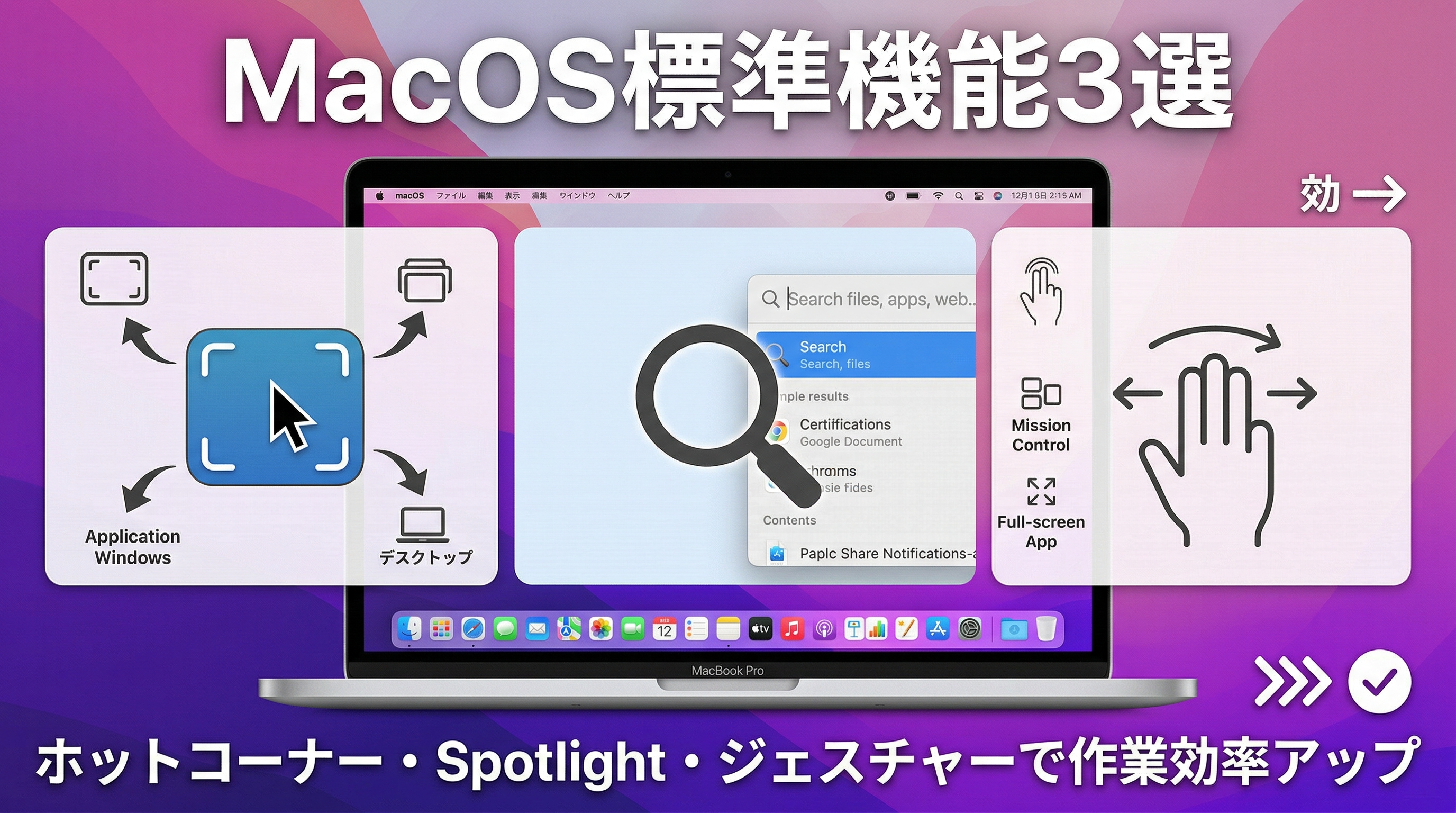 MacOS標準機能3選｜ホットコーナー・Spotlight・ジェスチャーで作業効率アップ